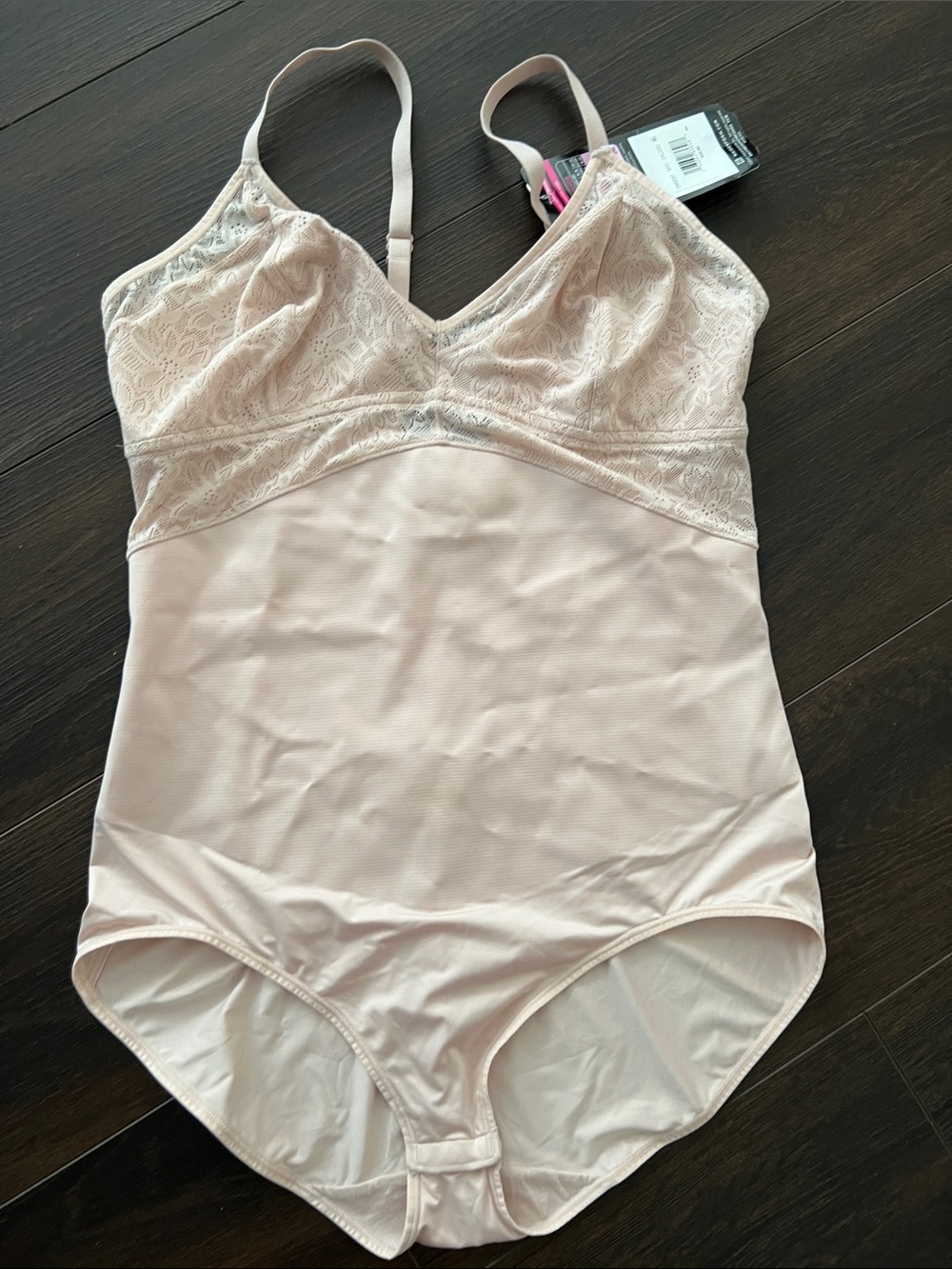 Maidenform Lace Bodysuit Firm Cool Comfort, Pink, Size: 2XL